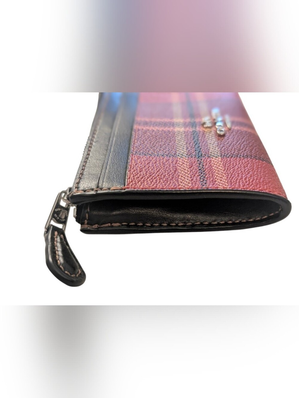 Coach Mini Skinny ID Case With Tartan Plaid Print Red & Black Wallet - Picture 4 of 5